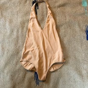 Nude onesie deep V, no back